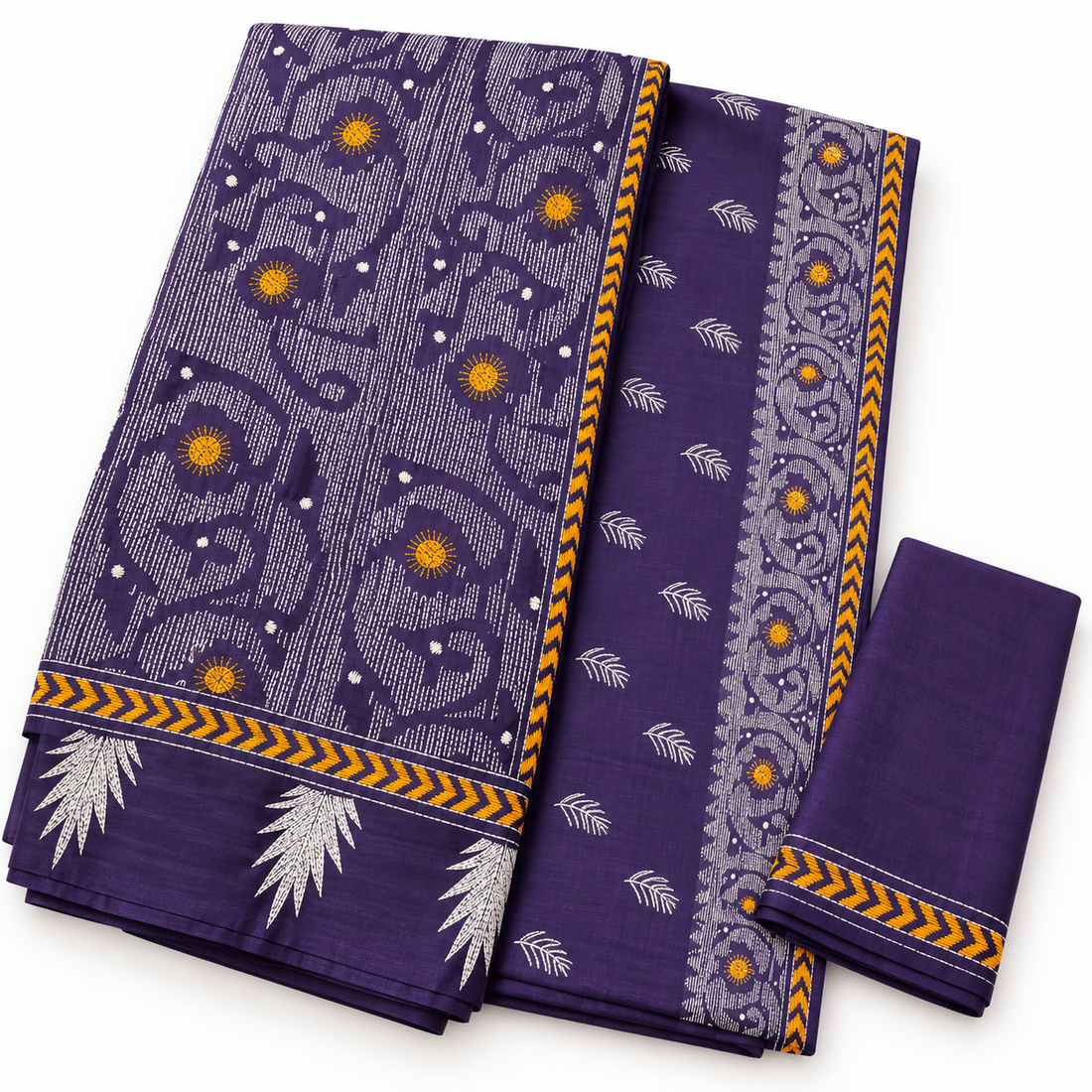 Kantha Jam Purple Kantha Embroidered Silk Saree – clean white bg