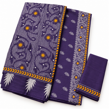 Kantha Jam Purple Kantha Embroidered Silk Saree