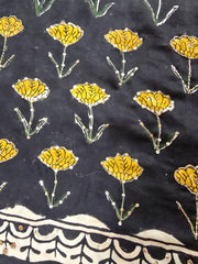 Hand embroidered Block print Modal Silk saree – Black Beige