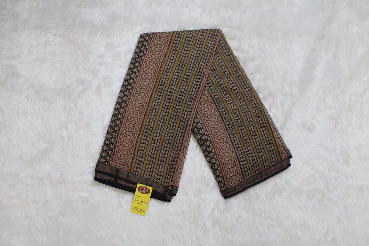 Kota Doriya Block Print Saree – Brown