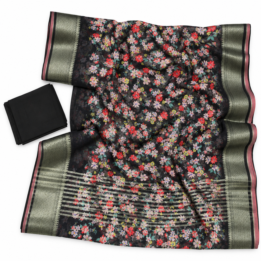 Black Kota Doriya Saree – model on white background