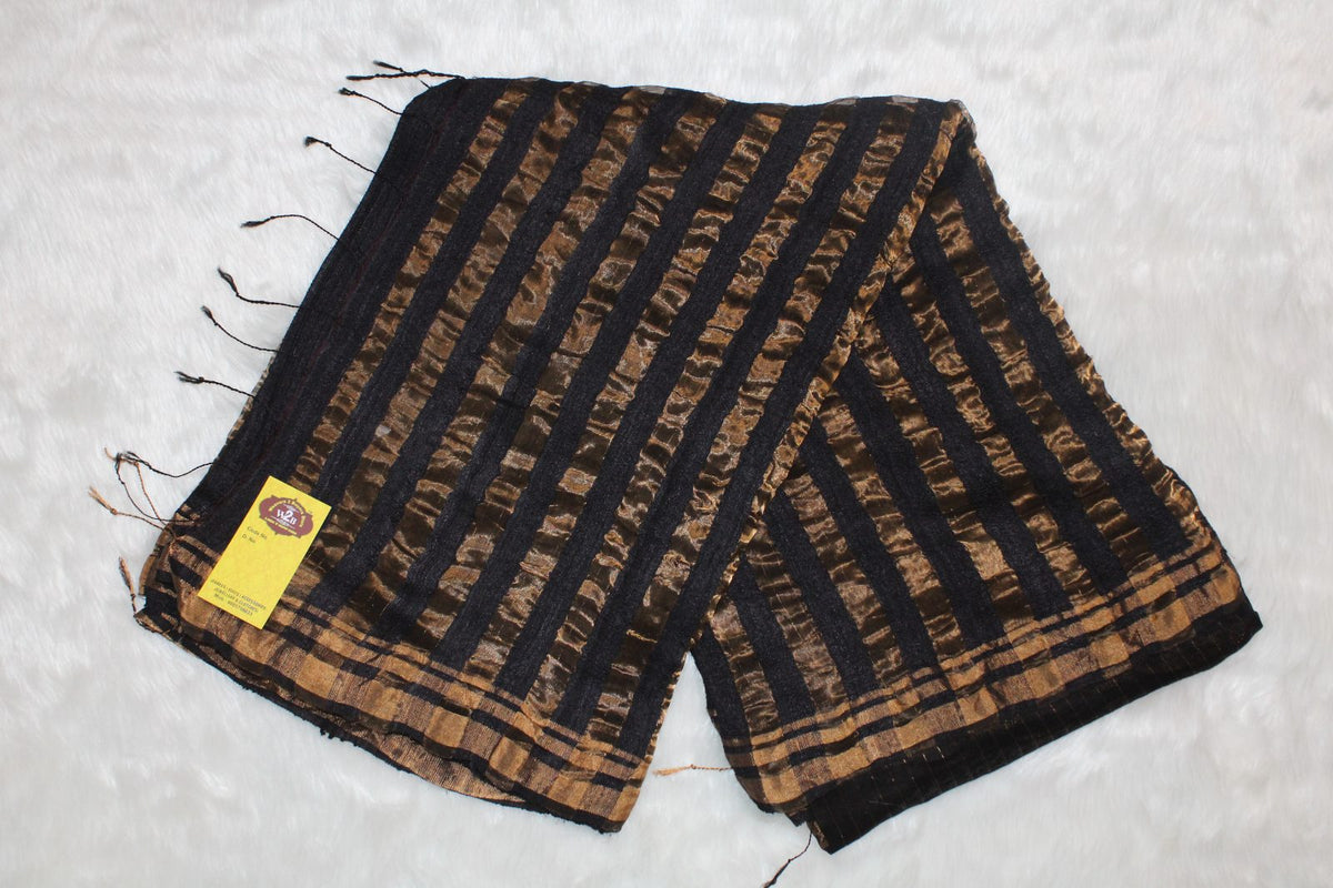 Pure Ghicha Tussar Resham Saree – Black golden