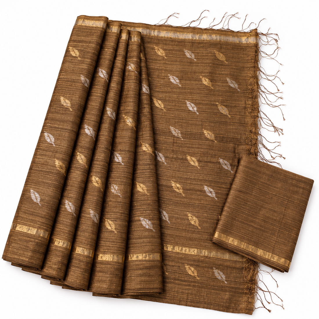 Bronze Brown Matka Silk Saree – model on white background