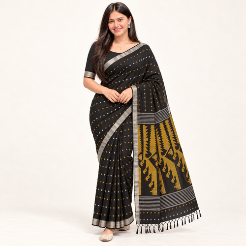Black Khadi Dhakai Boota Saree with Zari – front hero