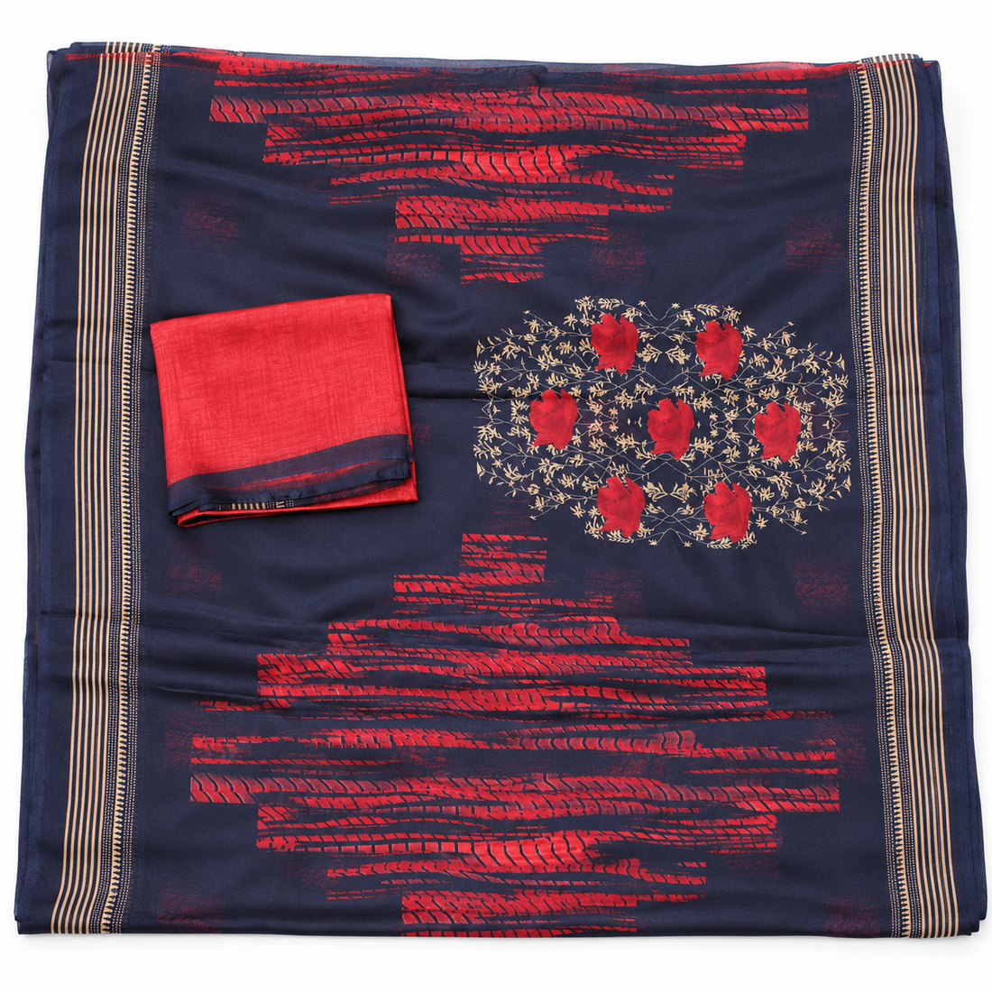 Black Chiffon Saree – model on white background