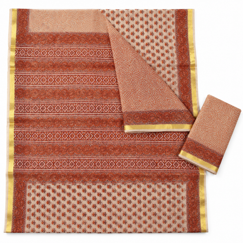 Beige Orange Kota Doriya Saree – model on white background