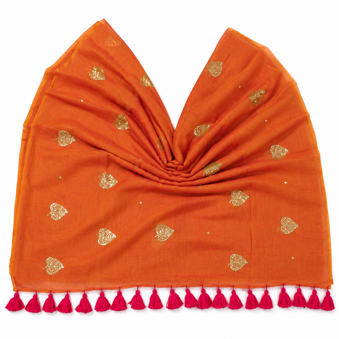 Rust Orange Mul Cotton Saree – model on white background