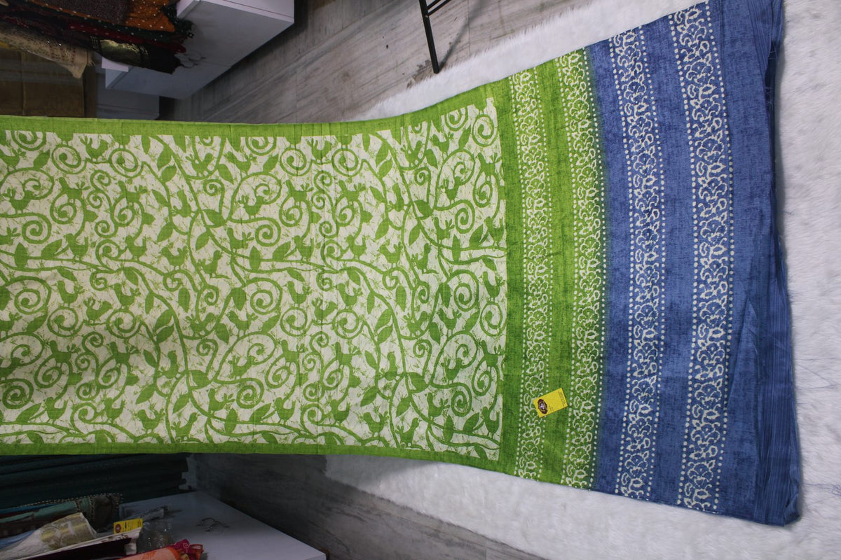 Digital Printed Silk Cotton Saree – green blue
