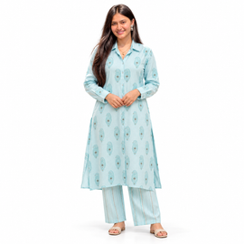 Blue Breeze Hand Block Print Cotton Suit