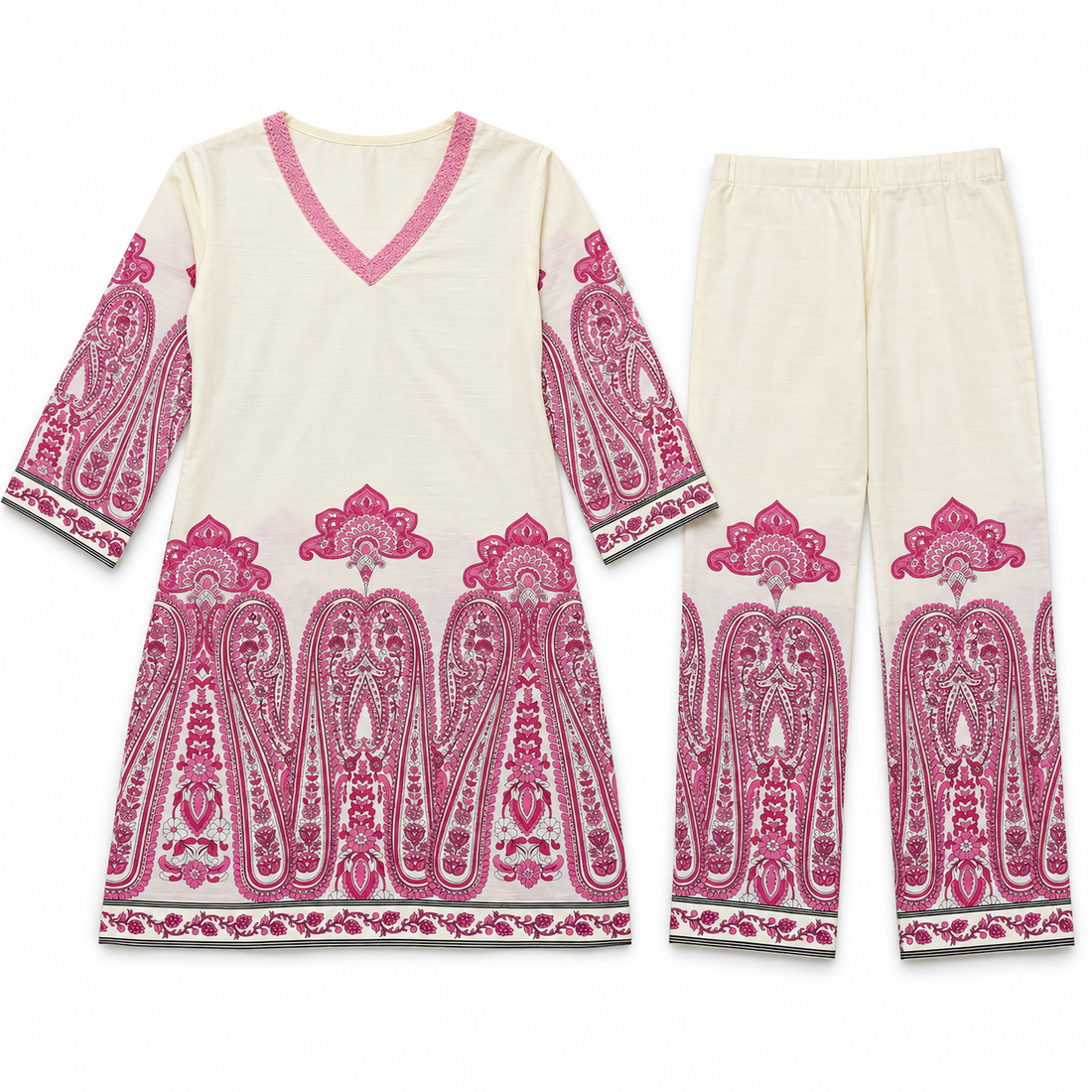 Off White Co-ord Set – model on white background