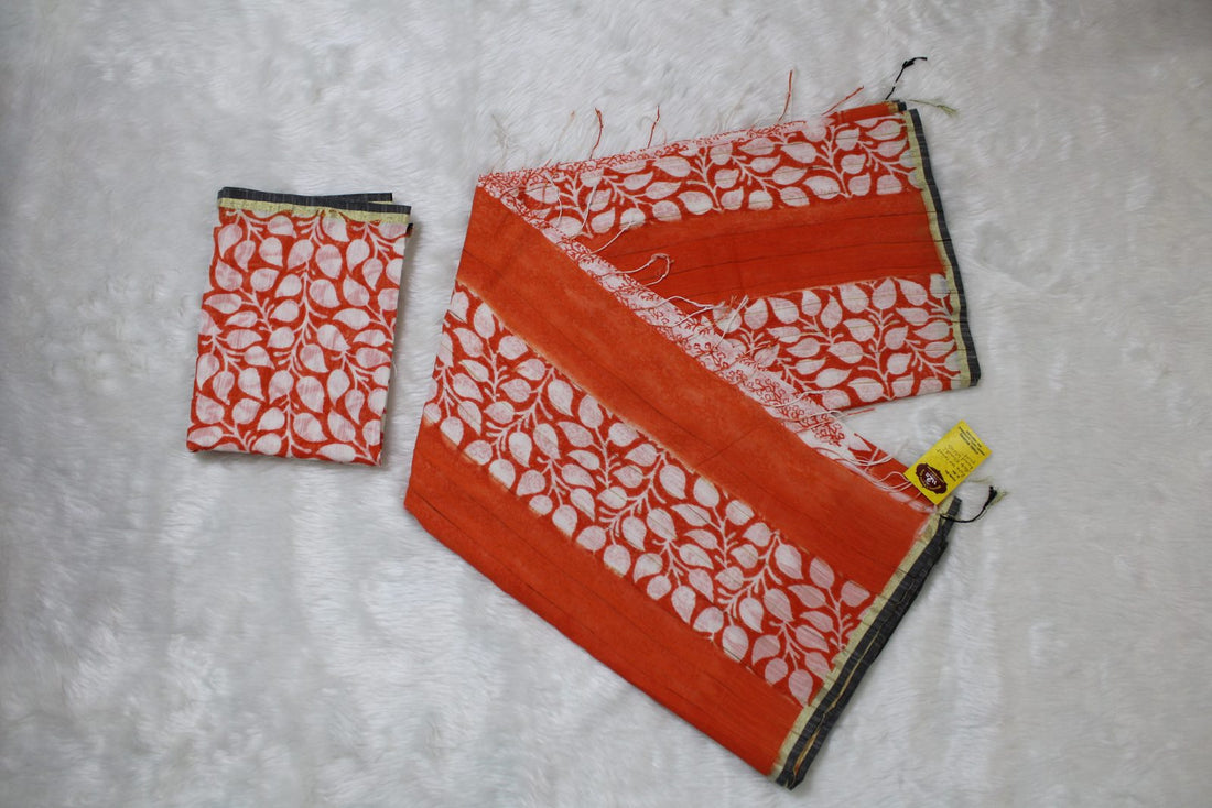 Khadi  Saree – Orange white